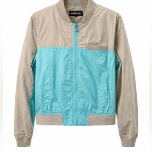 Members Only Colorblock Bomber Jacket Beige & Teal Cropped Zip Jacket